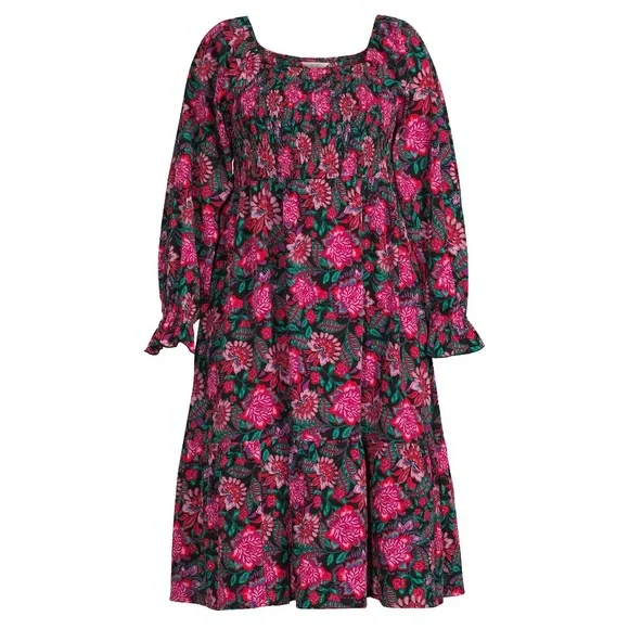 Terra & Sky Women's Plus Size Square Neck Peasant Dress